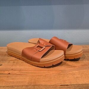 Reef Womens Horizon Hi Slide Tan Platform Vegan Leather Sandals Size 11
